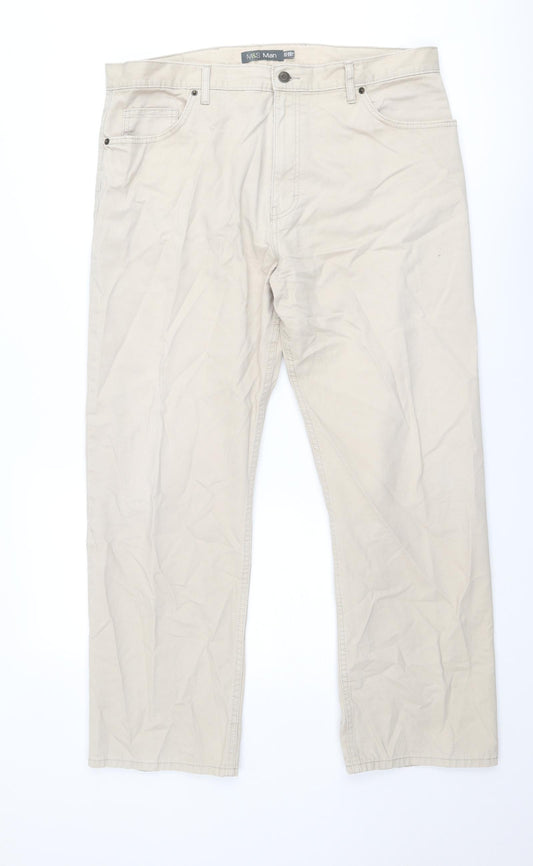 Marks and Spencer Mens Beige Cotton Trousers Size 38 in Regular Zip