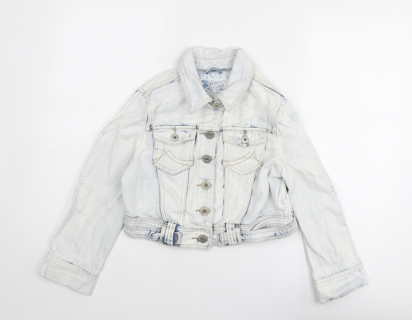 Heart & Soul Womens Blue Jacket Size 12 Button - Distressed Look