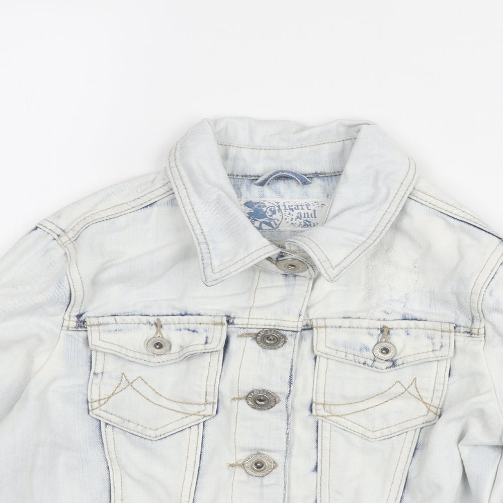Heart & Soul Womens Blue Jacket Size 12 Button - Distressed Look