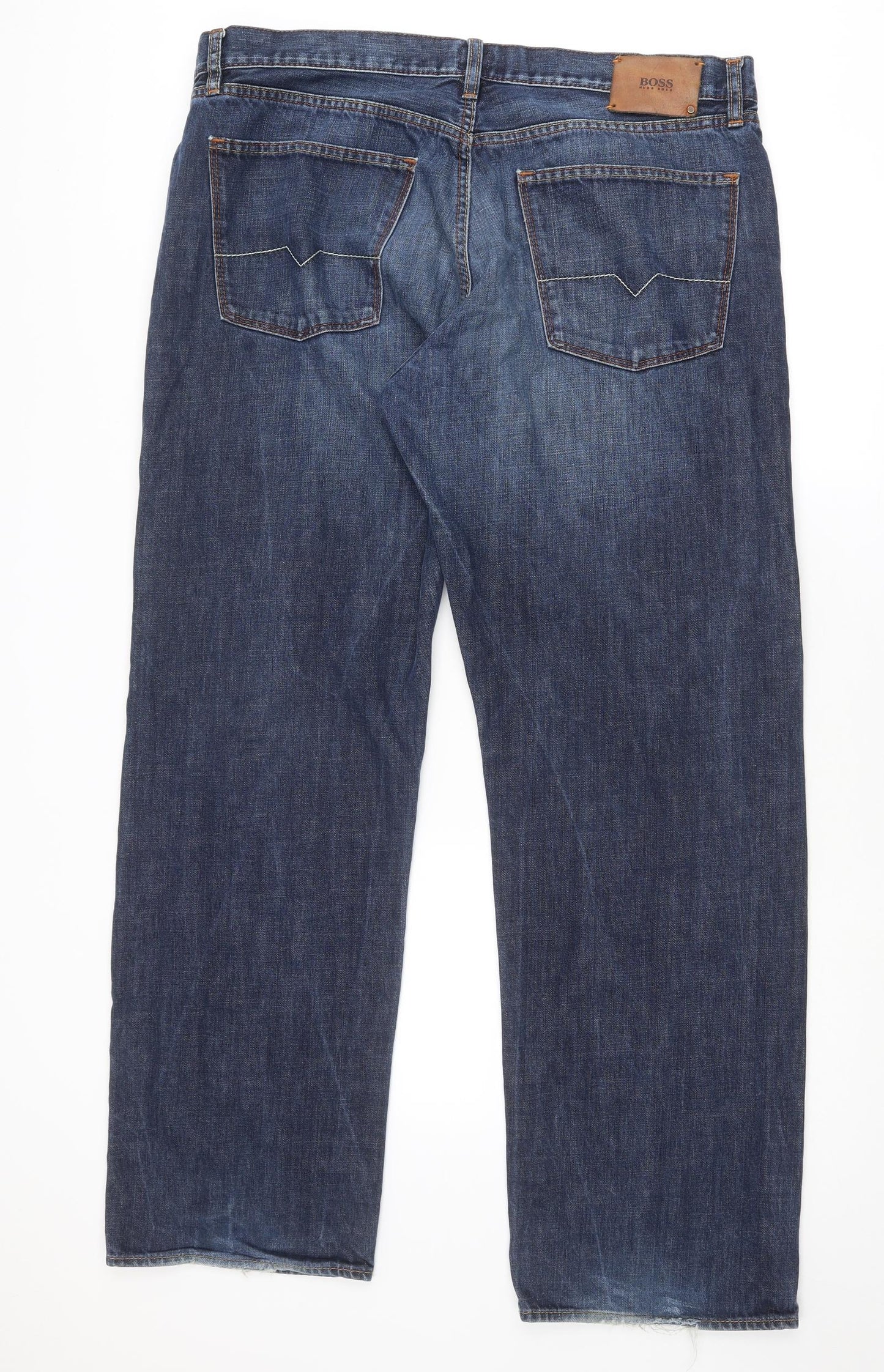 Boss Mens Blue Cotton Straight Jeans Size 42 in Regular Button