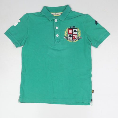Marks and Spencer Boys Green Cotton Basic Polo Size 11-12 Years Collared Pullover - Courage Strength Honour