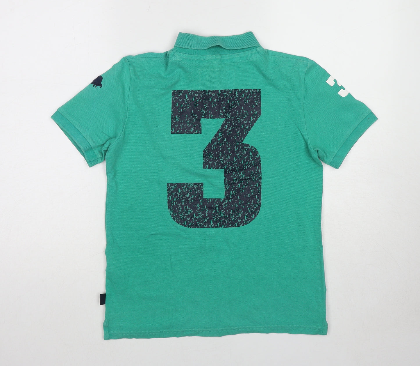 Marks and Spencer Boys Green Cotton Basic Polo Size 11-12 Years Collared Pullover - Courage Strength Honour