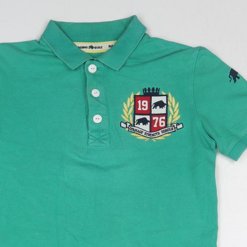 Marks and Spencer Boys Green Cotton Basic Polo Size 11-12 Years Collared Pullover - Courage Strength Honour
