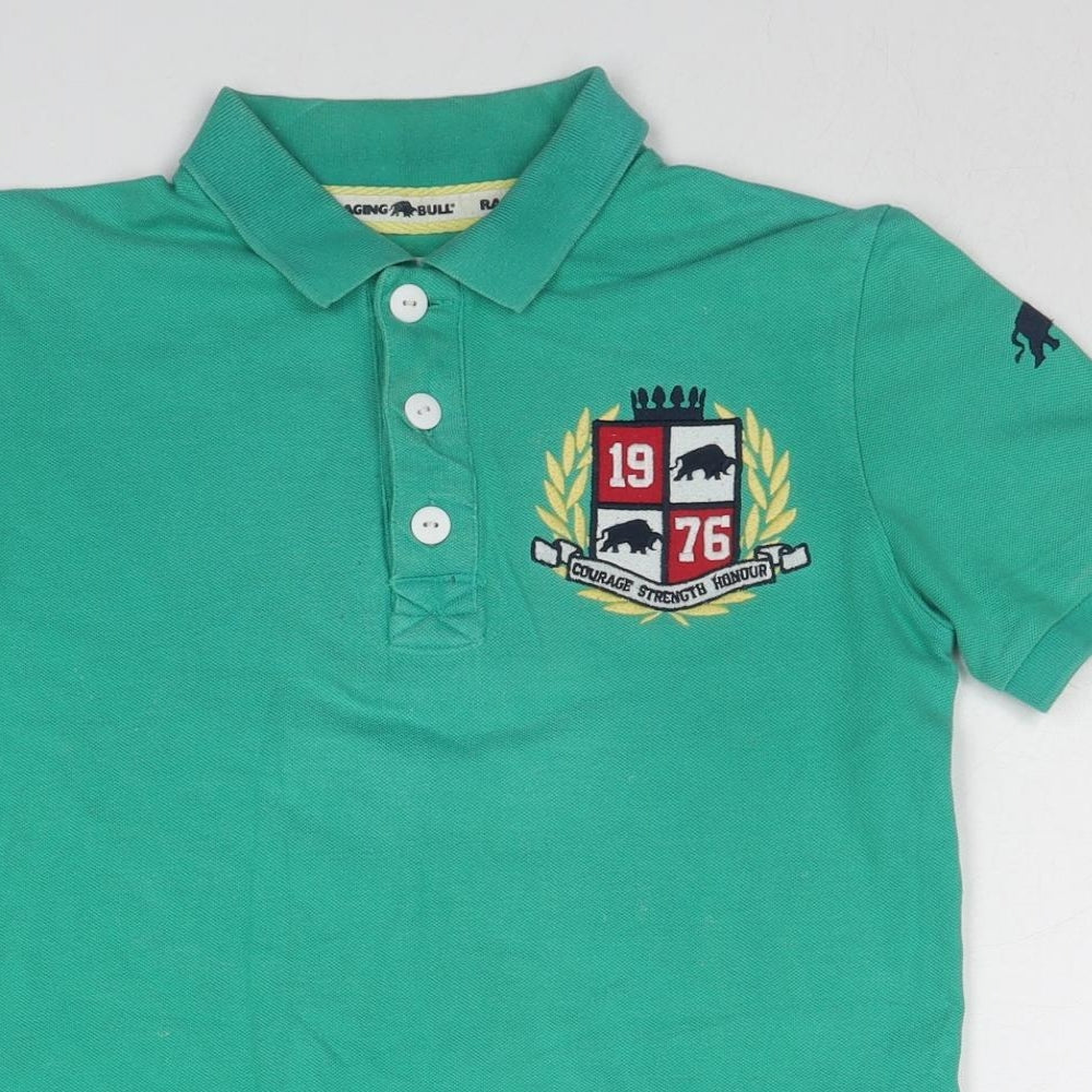 Marks and Spencer Boys Green Cotton Basic Polo Size 11-12 Years Collared Pullover - Courage Strength Honour