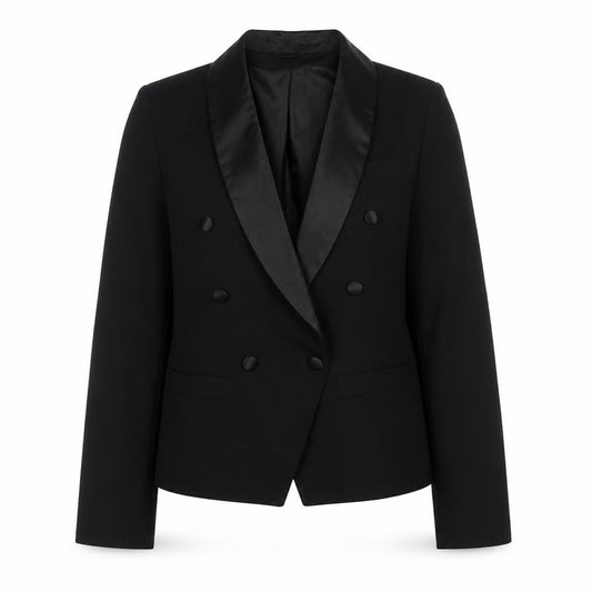 Front view of After Dark women’s black polyester jacket suit jacket, size UK 12