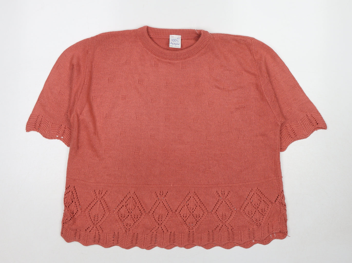 Made in England Womens Red Round Neck Acrylic Pullover Jumper Size M - Size M-L