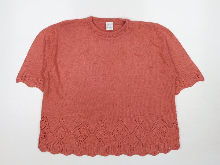 Made in England Womens Red Round Neck Acrylic Pullover Jumper Size M - Size M-L