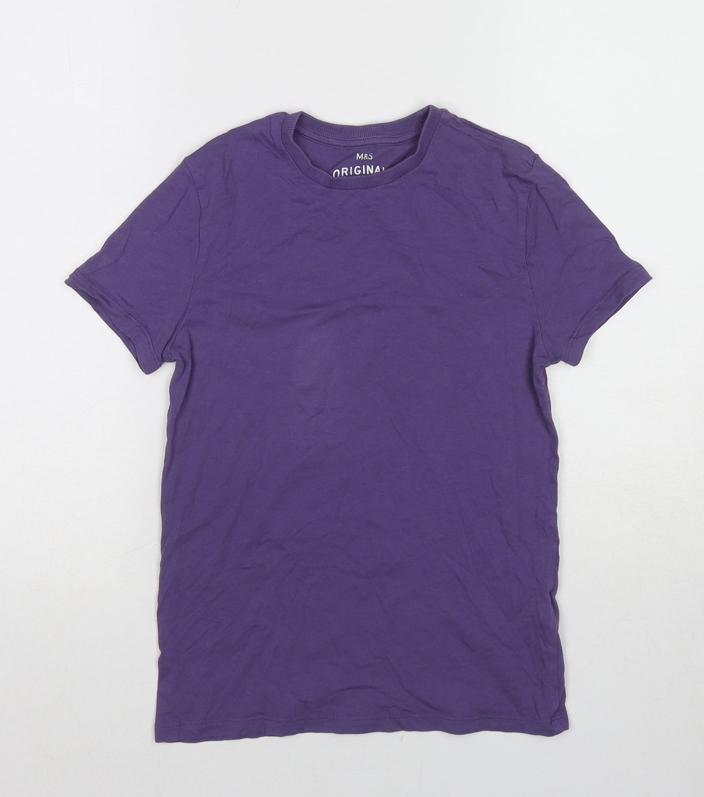 Marks and Spencer Girls Purple Cotton Basic T-Shirt Size 9-10 Years Round Neck Pullover