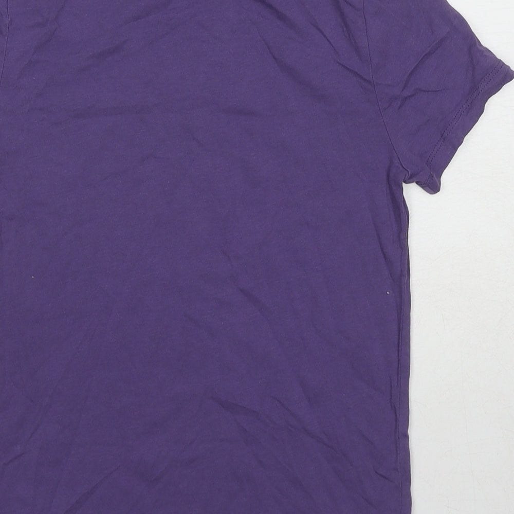 Marks and Spencer Girls Purple Cotton Basic T-Shirt Size 9-10 Years Round Neck Pullover