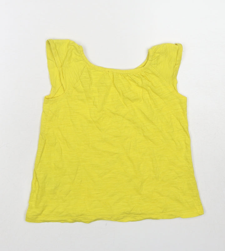 Marks and Spencer Girls Yellow Cotton Basic T-Shirt Size 4-5 Years Round Neck Pullover