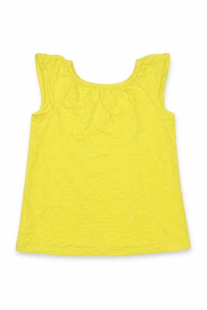 Front view of Marks & Spencer girls’ yellow cotton basic t-shirt, size 4-5, years round neck pullover