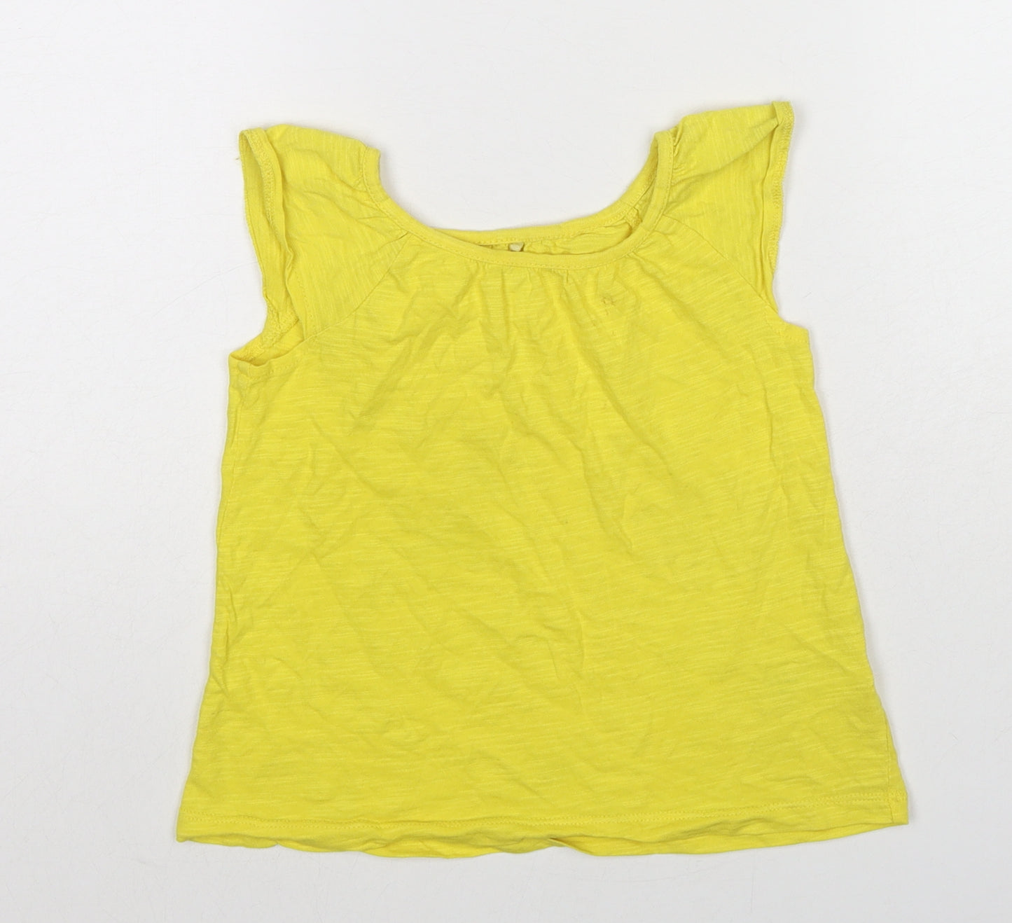 Marks and Spencer Girls Yellow Cotton Basic T-Shirt Size 4-5 Years Round Neck Pullover