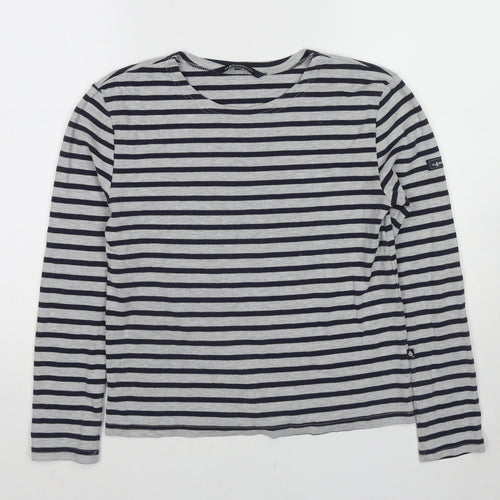 Marine&Co Womens Grey Striped Cotton Basic T-Shirt Size 12 Round Neck