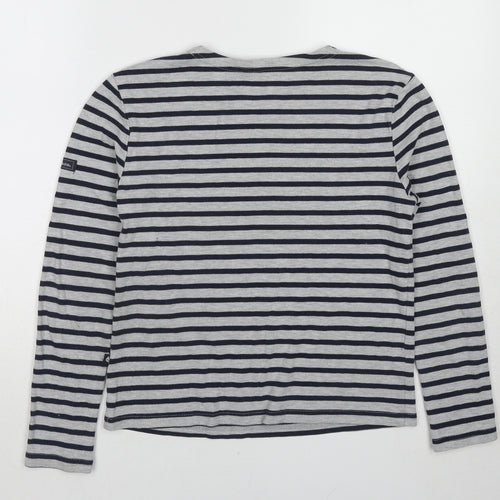 Marine&Co Womens Grey Striped Cotton Basic T-Shirt Size 12 Round Neck