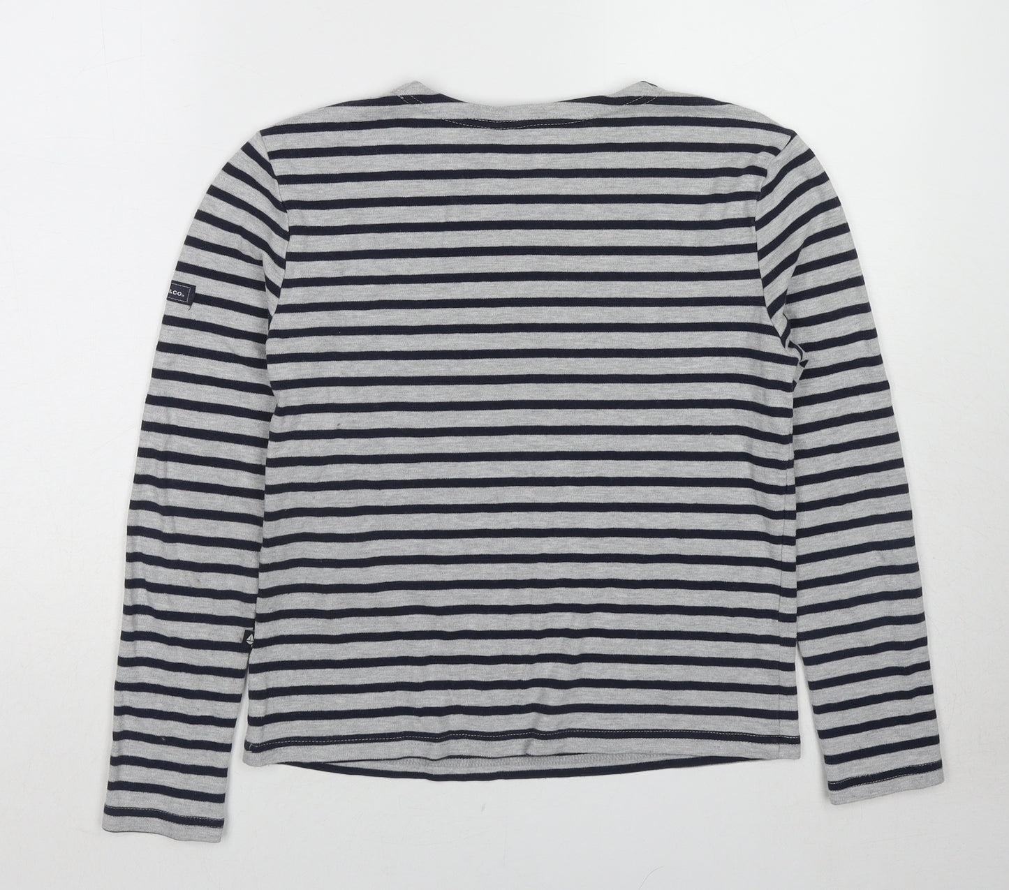 Marine&Co Womens Grey Striped Cotton Basic T-Shirt Size 12 Round Neck