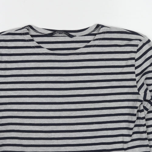 Marine&Co Womens Grey Striped Cotton Basic T-Shirt Size 12 Round Neck