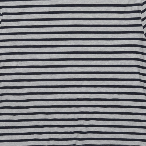 Marine&Co Womens Grey Striped Cotton Basic T-Shirt Size 12 Round Neck
