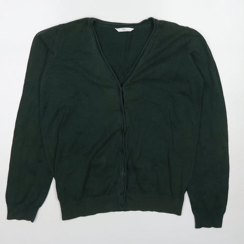 Marks and Spencer Boys Green V-Neck Cotton Cardigan Jumper Size 15-16 Years Button