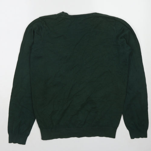 Marks and Spencer Boys Green V-Neck Cotton Cardigan Jumper Size 15-16 Years Button