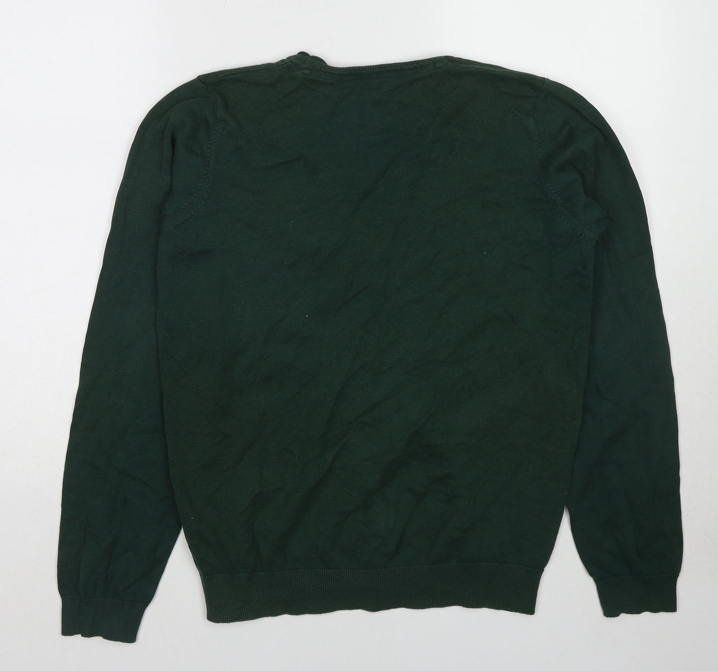 Marks and Spencer Boys Green V-Neck Cotton Cardigan Jumper Size 15-16 Years Button