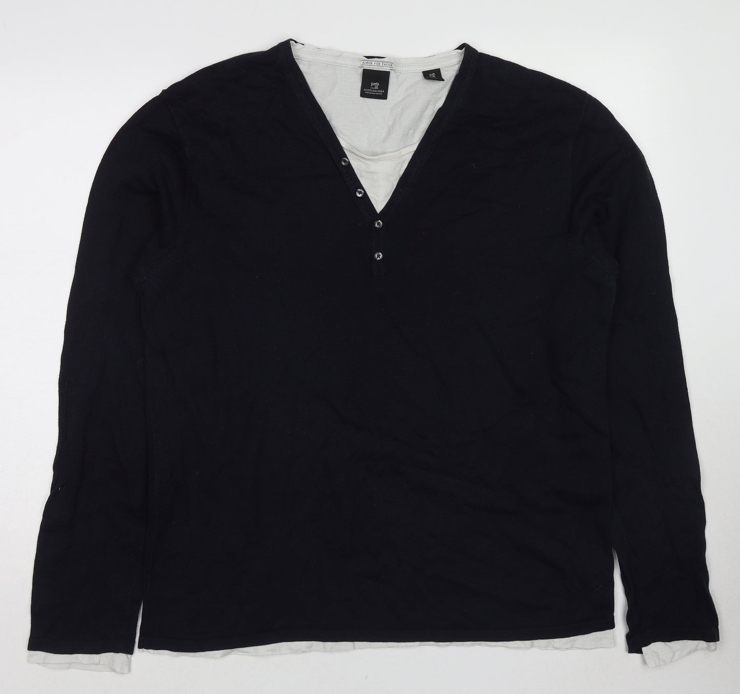 Scotch & Soda Mens Black Round Neck Cotton Pullover Jumper Size 2XL Long Sleeve