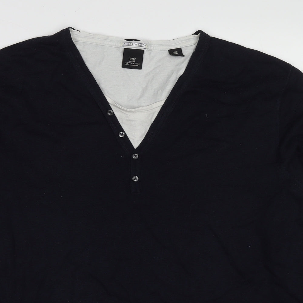 Scotch & Soda Mens Black Round Neck Cotton Pullover Jumper Size 2XL Long Sleeve