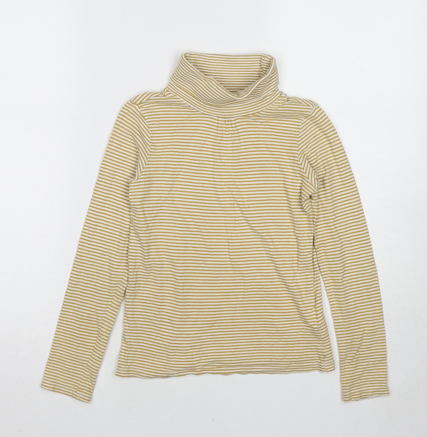 Vertbaudet Girls Yellow Striped Cotton Basic T-Shirt Size 10 Years Mock Neck Pullover