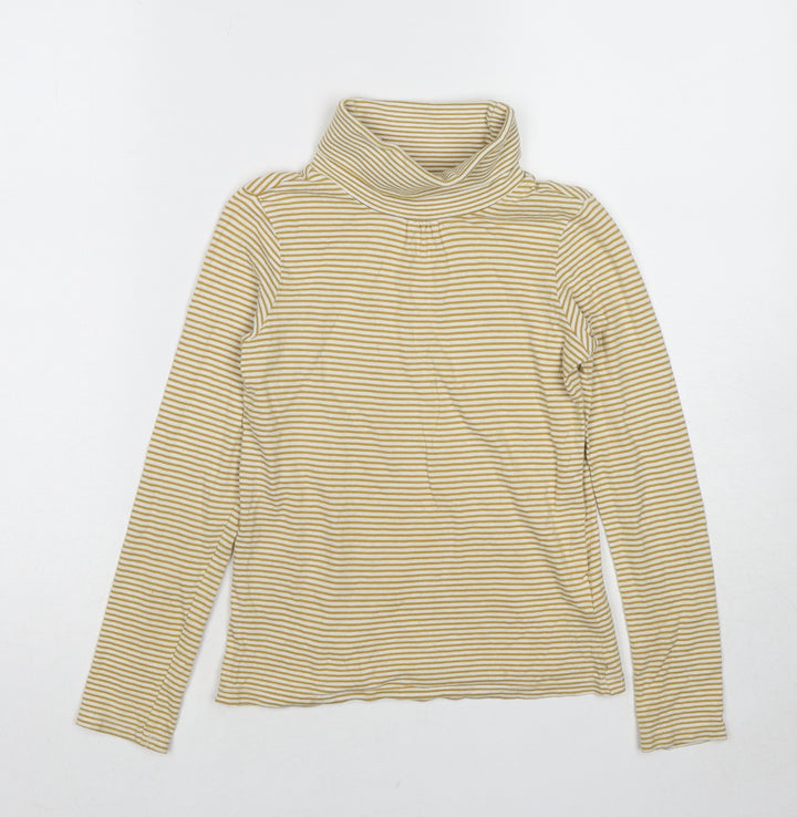Vertbaudet Girls Yellow Striped Cotton Basic T-Shirt Size 10 Years Mock Neck Pullover