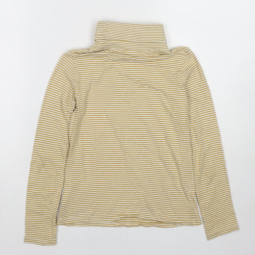 Vertbaudet Girls Yellow Striped Cotton Basic T-Shirt Size 10 Years Mock Neck Pullover