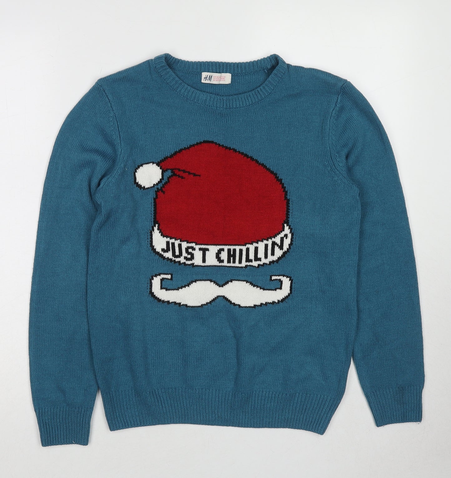 H&M Boys Blue Round Neck Acrylic Pullover Jumper Size 12-13 Years Pullover - Size 12-14 Just Chillin' Christmas