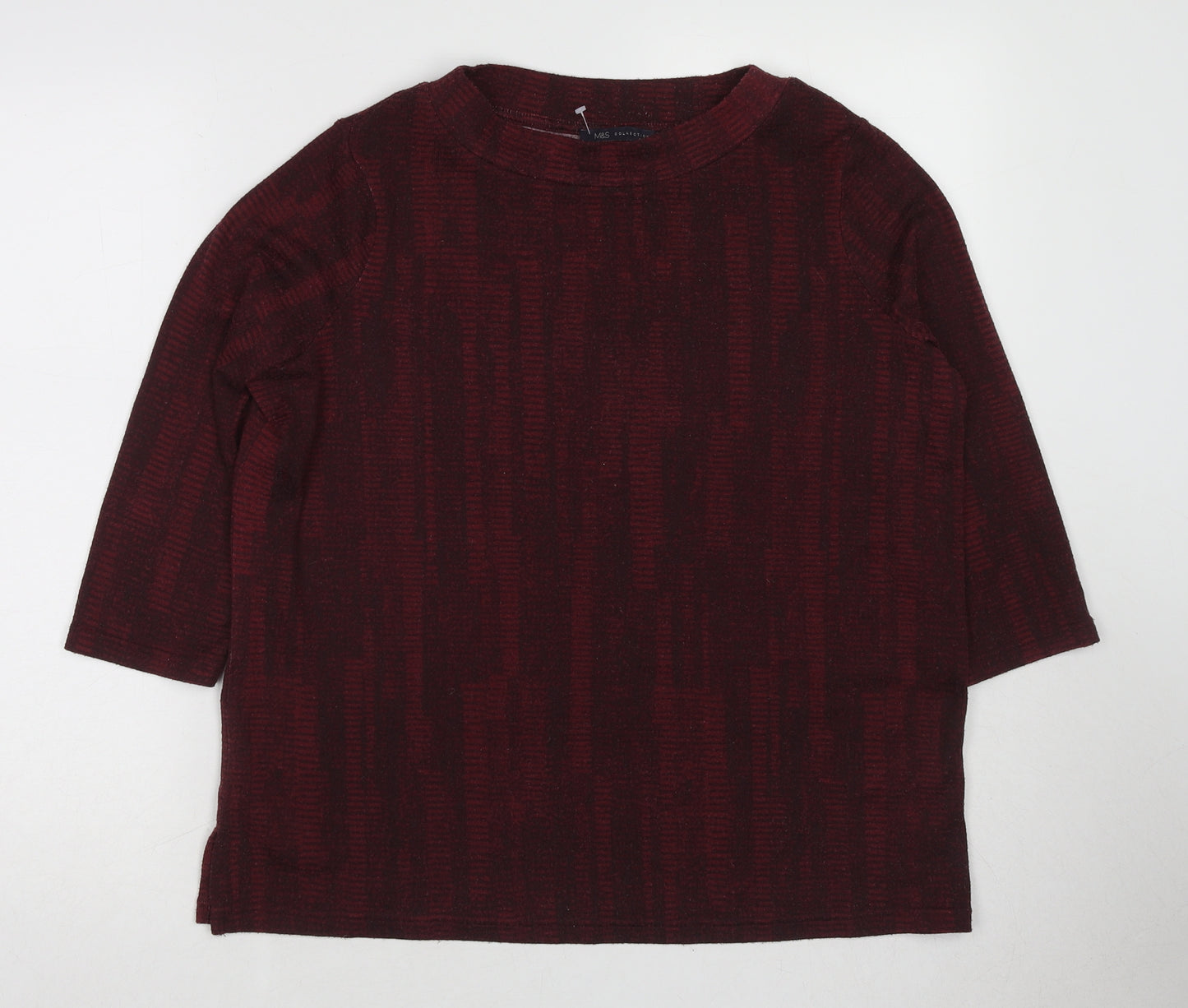 Marks and Spencer Womens Red Round Neck Geometric Polyester Pullover Jumper Size 16
