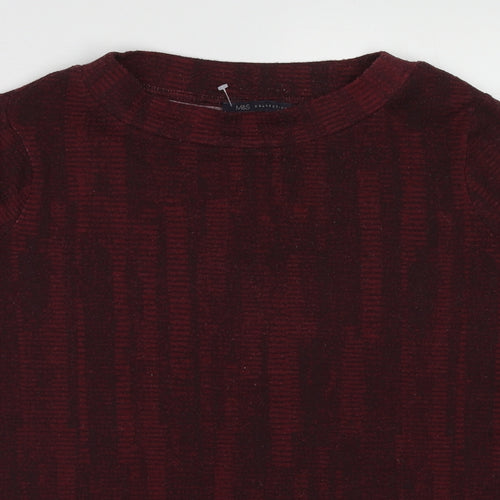 Marks and Spencer Womens Red Round Neck Geometric Polyester Pullover Jumper Size 16