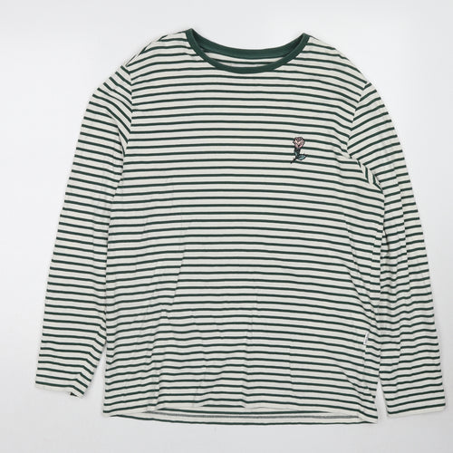 Shore Leave Womens Green Striped Cotton Pullover Sweatshirt Size L Pullover