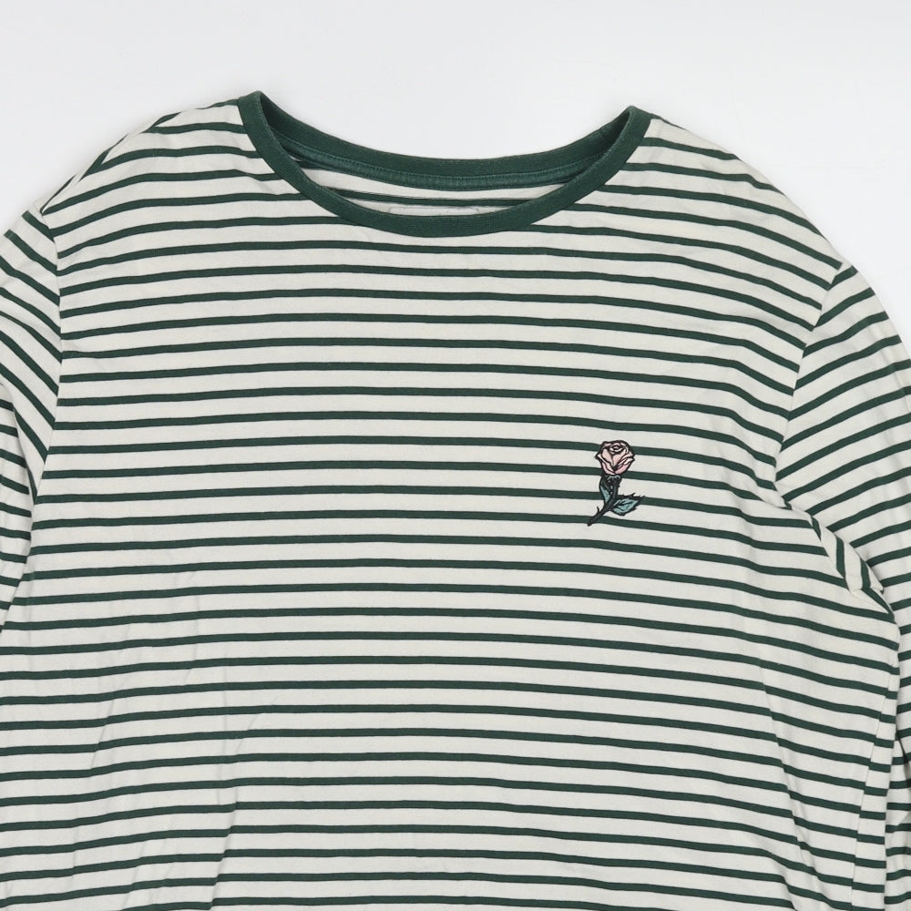 Shore Leave Womens Green Striped Cotton Pullover Sweatshirt Size L Pullover