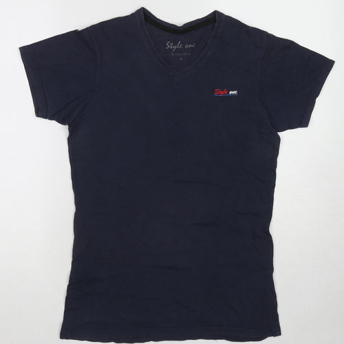 Style One Womens Blue Cotton Basic T-Shirt Size M V-Neck