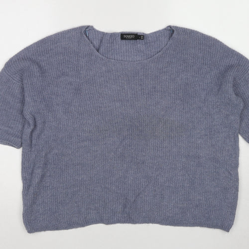 Soaked in Luxury Womens Blue Round Neck Alpaca Pullover Jumper Size S