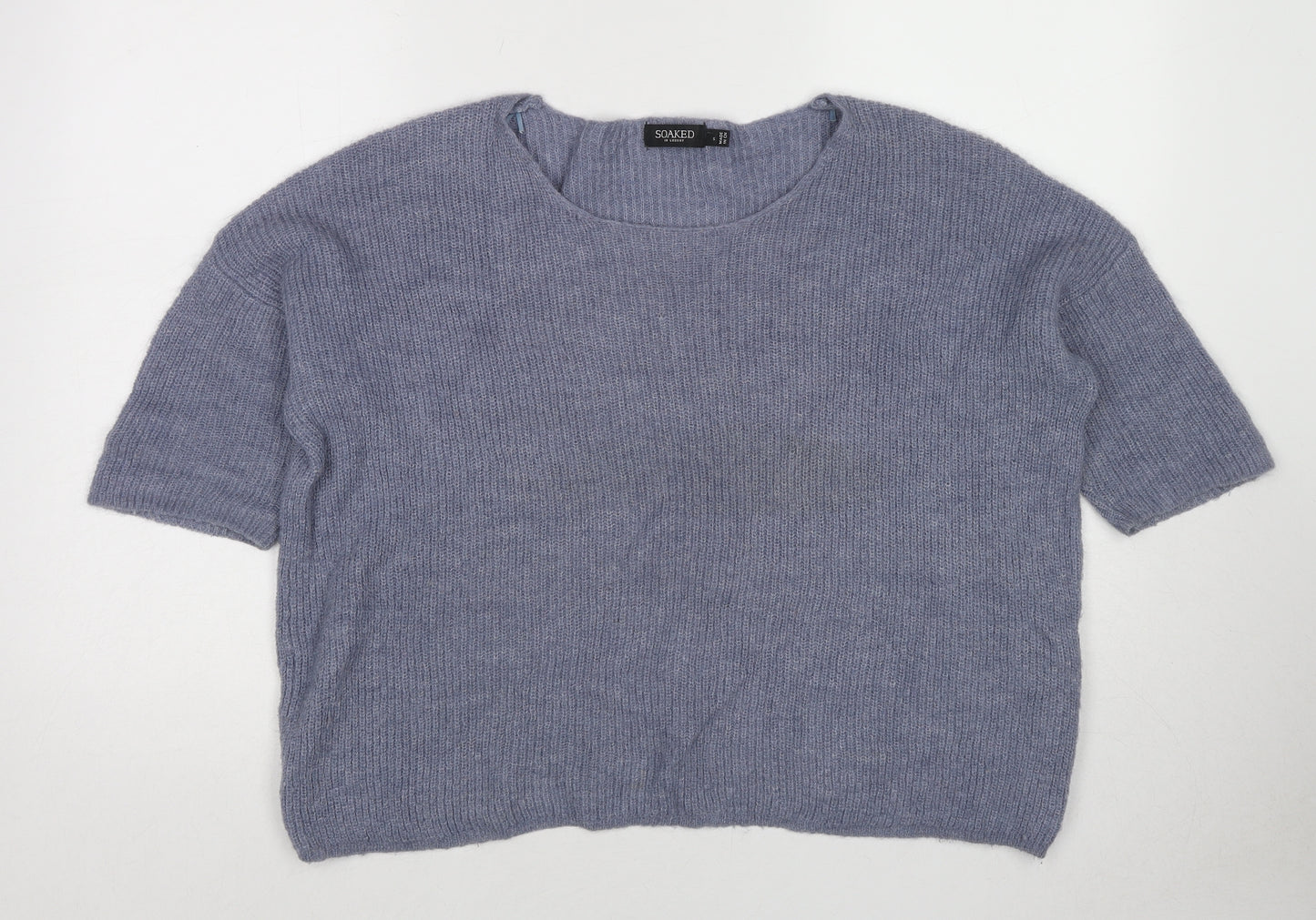 Soaked in Luxury Womens Blue Round Neck Alpaca Pullover Jumper Size S