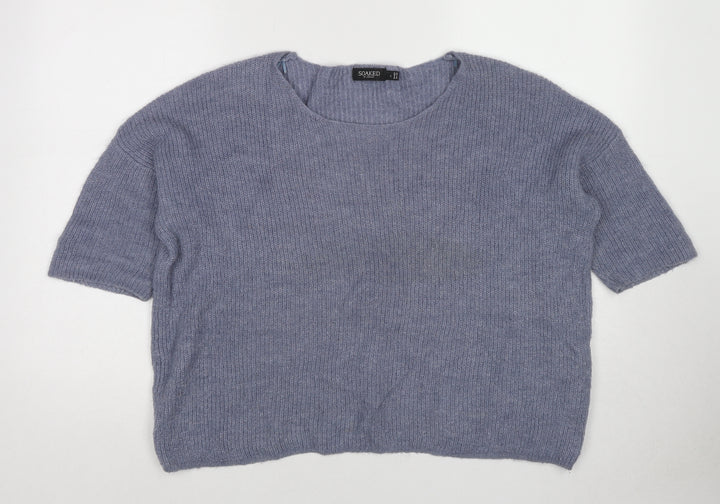 Soaked in Luxury Womens Blue Round Neck Alpaca Pullover Jumper Size S