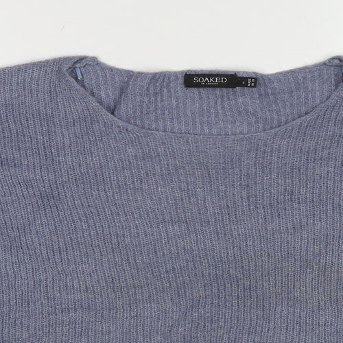 Soaked in Luxury Womens Blue Round Neck Alpaca Pullover Jumper Size S