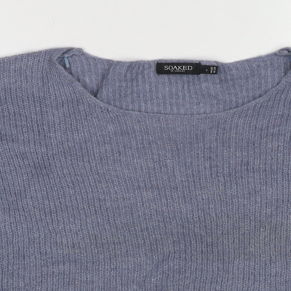 Soaked in Luxury Womens Blue Round Neck Alpaca Pullover Jumper Size S