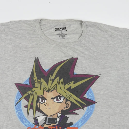 Yu-Gi-Oh! Mens Grey Cotton T-Shirt Size XL Round Neck
