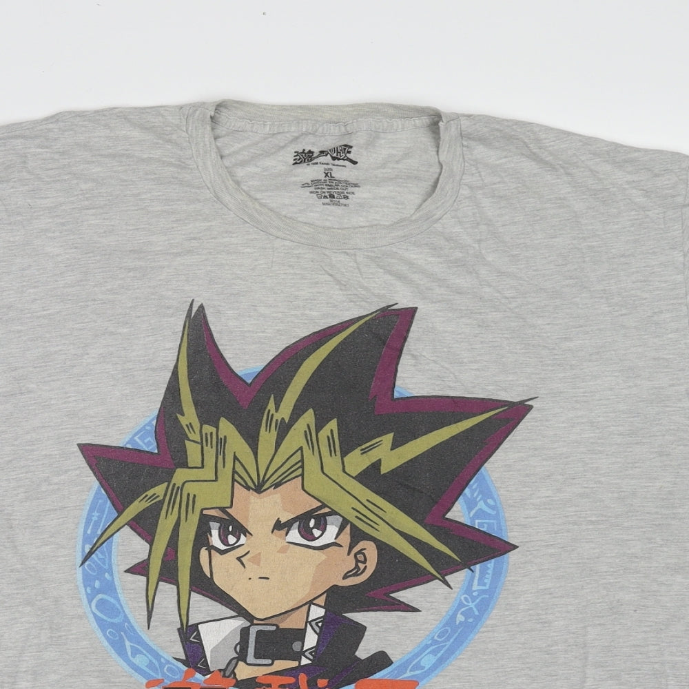 Yu-Gi-Oh! Mens Grey Cotton T-Shirt Size XL Round Neck