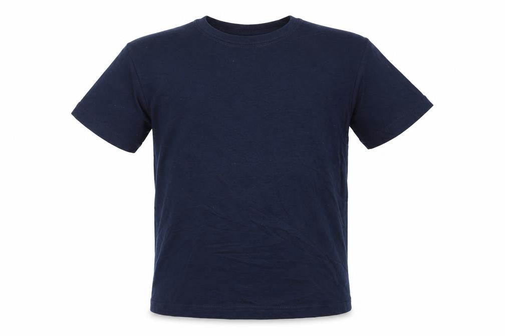 Front view of Roly boys’ blue polyester basic t-shirt, size 9-10, years round neck zip