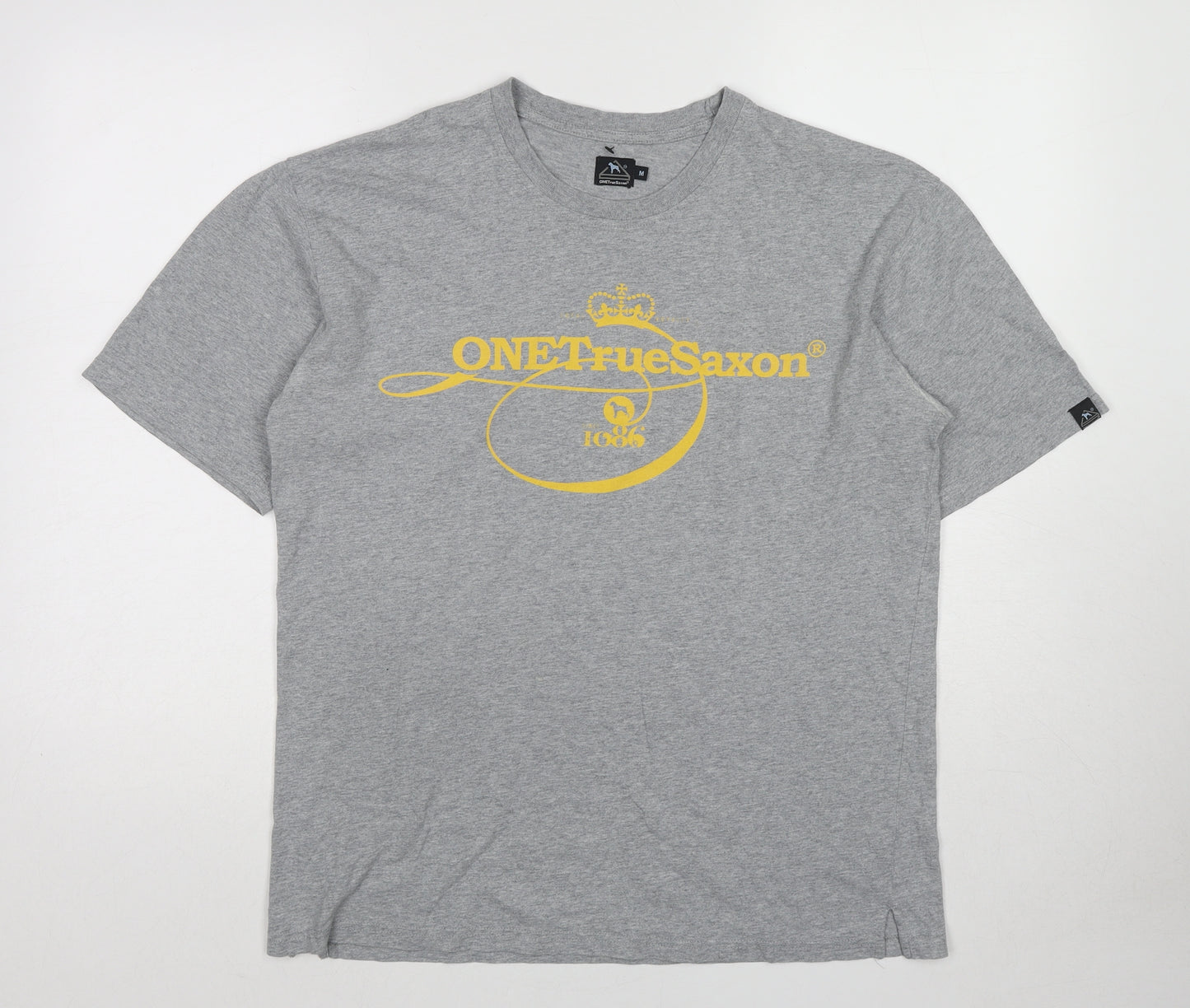 One True Saxon Womens Grey Cotton Basic T-Shirt Size M Round Neck - One True Saxon