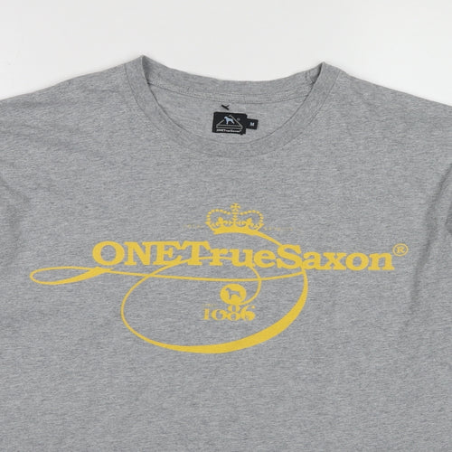 One True Saxon Womens Grey Cotton Basic T-Shirt Size M Round Neck - One True Saxon
