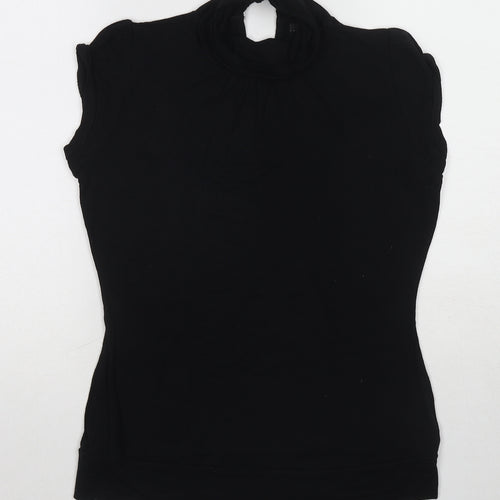 Warehouse Womens Black Viscose Basic Blouse Size 12 Round Neck