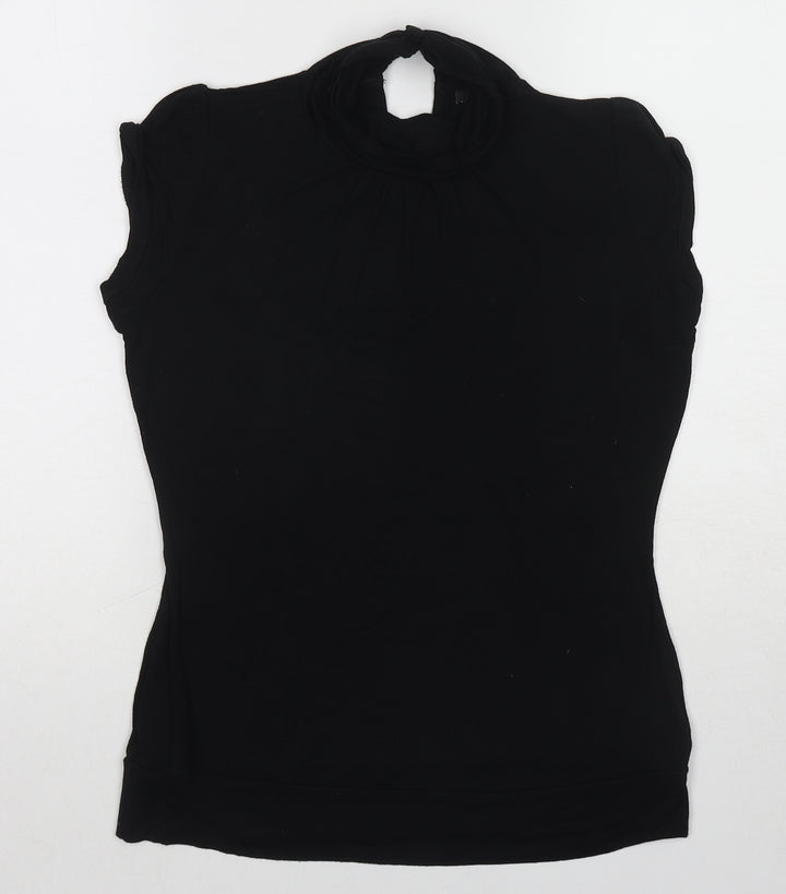 Warehouse Womens Black Viscose Basic Blouse Size 12 Round Neck