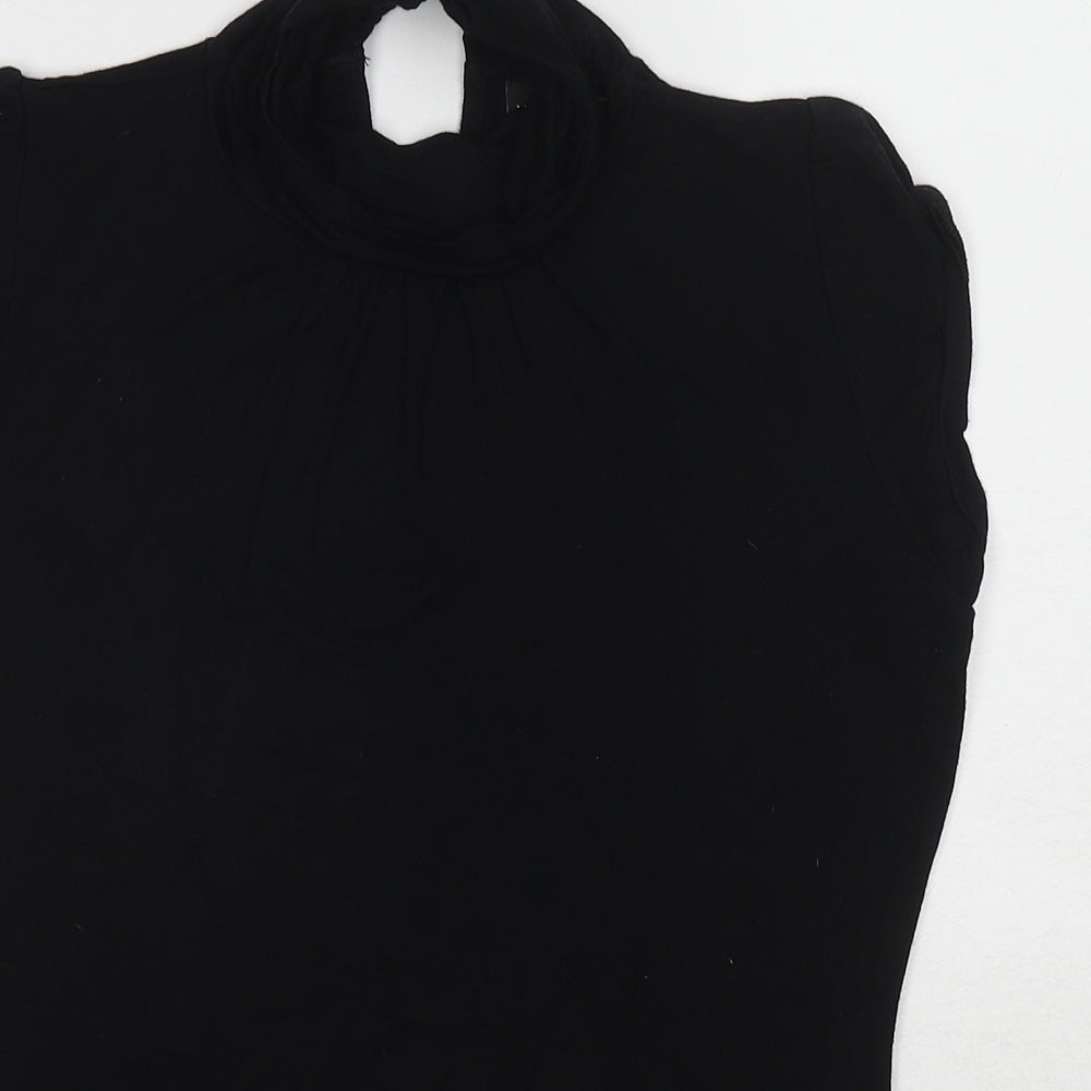 Warehouse Womens Black Viscose Basic Blouse Size 12 Round Neck