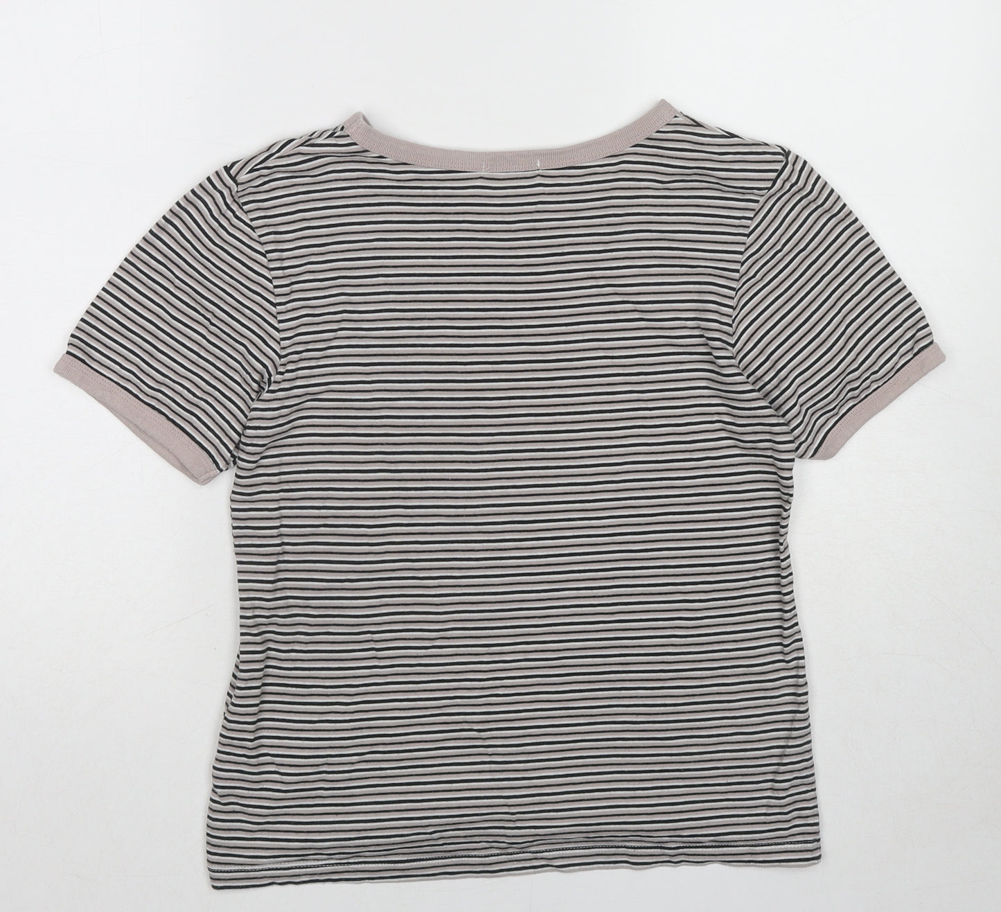 Ghanda Womens Beige Striped Cotton Basic T-Shirt Size 10 Round Neck