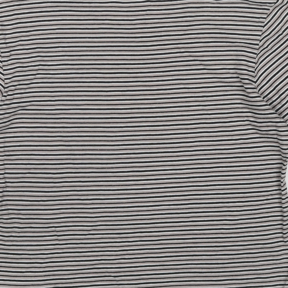 Ghanda Womens Beige Striped Cotton Basic T-Shirt Size 10 Round Neck